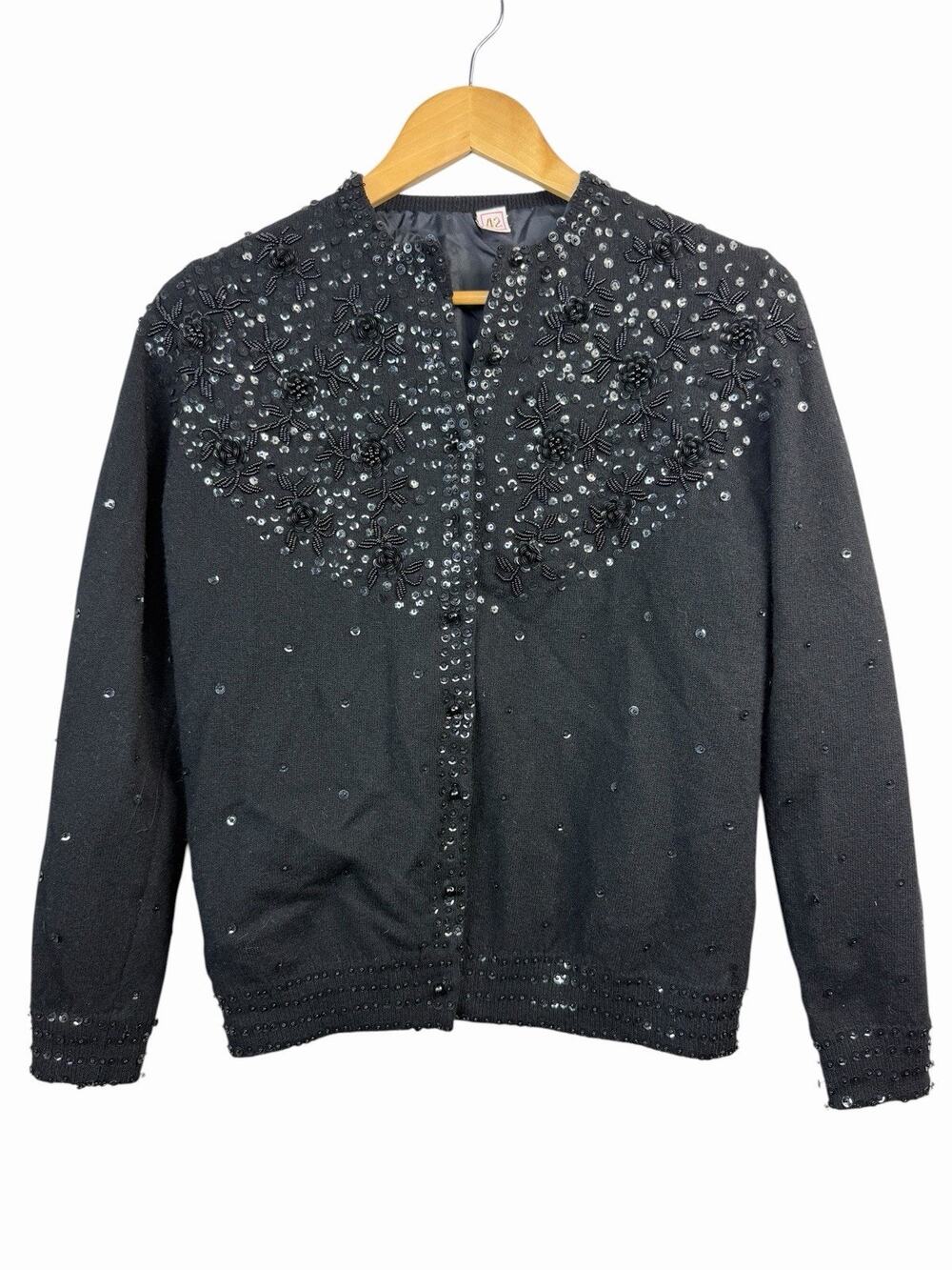 Unbranded Black Beaded Sequin Cashmere Cardigan Sweater 42 M/L Vintage